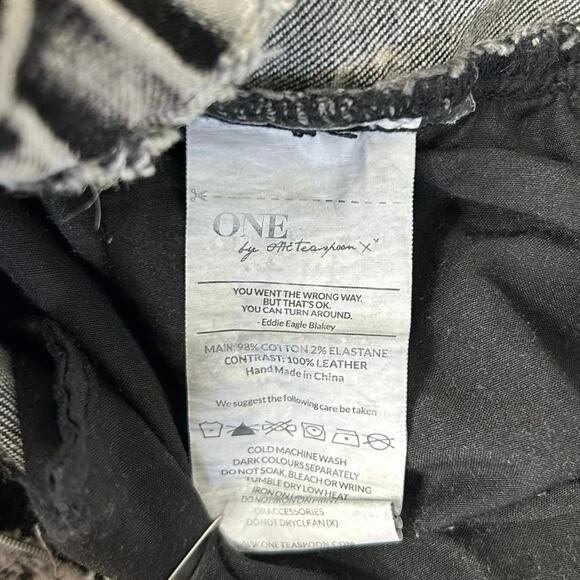 ONE Teaspoon Harley Killers Cropped Skinny Jeans in Black Washed Leather Pockets - Picture 8 of 9